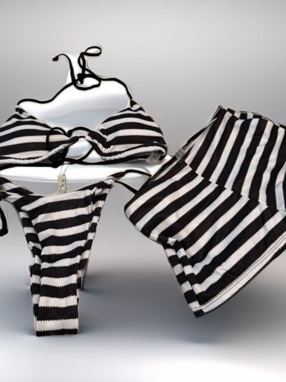 Black & White Striped Bikini Set